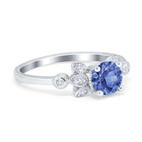 Vintage Style Round Simulated Cubic Zirconia Wedding Ring 925 Sterling Silver