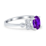 Vintage Style Oval Engagement Ring Simulated Cubic Zirconia 925 Sterling Silver