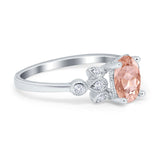 Vintage Style Oval Engagement Ring Simulated Cubic Zirconia 925 Sterling Silver