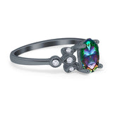 Vintage Style Oval Engagement Ring Simulated Cubic Zirconia 925 Sterling Silver