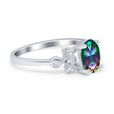 Vintage Style Oval Engagement Ring Simulated Cubic Zirconia 925 Sterling Silver