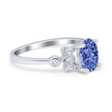 Vintage Style Oval Engagement Ring Simulated Cubic Zirconia 925 Sterling Silver