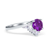 Vintage Round Engagement Ring Simulated Cubic Zirconia 925 Sterling Silver
