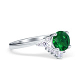 Vintage Round Engagement Ring Simulated Cubic Zirconia 925 Sterling Silver