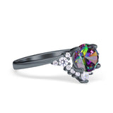Vintage Round Engagement Ring Simulated Cubic Zirconia 925 Sterling Silver