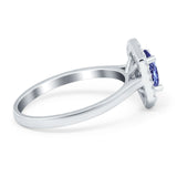 Halo Oval Engagement Ring Simulated Cubic Zirconia 925 Sterling Silver