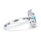 Halo Teardrop Engagement Ring Simulated Cubic Zirconia 925 Sterling Silver