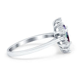 Halo Teardrop Engagement Ring Simulated Cubic Zirconia 925 Sterling Silver