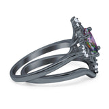 Two Piece Art Deco Engagement Ring Simulated Cubic Zirconia 925 Sterling Silver