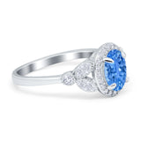 Oval Art Deco Engagement Ring Round Simulated Cubic Zirconia 925 Sterling Silver