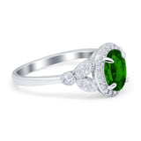 Oval Art Deco Engagement Ring Round Simulated Cubic Zirconia 925 Sterling Silver
