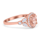 Oval Art Deco Engagement Ring Round Simulated Cubic Zirconia 925 Sterling Silver