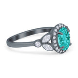 Oval Art Deco Engagement Ring Round Simulated Cubic Zirconia 925 Sterling Silver