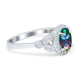 Oval Art Deco Engagement Ring Round Simulated Cubic Zirconia 925 Sterling Silver