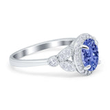 Oval Art Deco Engagement Ring Round Simulated Cubic Zirconia 925 Sterling Silver