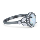 Oval Art Deco Engagement Ring Round Simulated Cubic Zirconia 925 Sterling Silver
