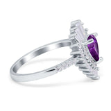 Pear Engagement Ring Baguette Simulated Cubic Zirconia 925 Sterling Silver