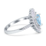 Pear Engagement Ring Baguette Simulated Cubic Zirconia 925 Sterling Silver