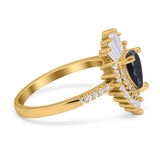 Pear Engagement Ring Baguette Simulated Cubic Zirconia 925 Sterling Silver