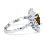 Pear Engagement Ring Baguette Simulated Cubic Zirconia 925 Sterling Silver