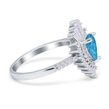 Pear Engagement Ring Baguette Simulated Cubic Zirconia 925 Sterling Silver