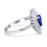 Pear Engagement Ring Baguette Simulated Cubic Zirconia 925 Sterling Silver