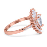 Pear Engagement Ring Baguette Simulated Cubic Zirconia 925 Sterling Silver