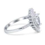 Pear Engagement Ring Baguette Simulated Cubic Zirconia 925 Sterling Silver