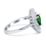 Pear Engagement Ring Baguette Simulated Cubic Zirconia 925 Sterling Silver