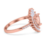 Pear Engagement Ring Baguette Simulated Cubic Zirconia 925 Sterling Silver