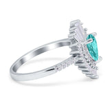 Pear Engagement Ring Baguette Simulated Cubic Zirconia 925 Sterling Silver
