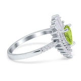 Pear Engagement Ring Baguette Simulated Cubic Zirconia 925 Sterling Silver
