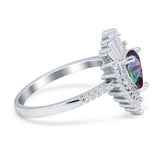 Pear Engagement Ring Baguette Simulated Cubic Zirconia 925 Sterling Silver