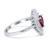 Pear Engagement Ring Baguette Simulated Cubic Zirconia 925 Sterling Silver