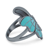 Beautiful Butterfly Ring Solitaire Simulated Turquoise 925 Sterling Silver