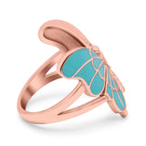 Beautiful Butterfly Ring Solitaire Simulated Turquoise 925 Sterling Silver