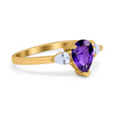 Three Stone Teardrop Engagement Ring Simulated Cubic Zirconia 925 Sterling Silver