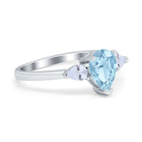 Three Stone Teardrop Engagement Ring Simulated Cubic Zirconia 925 Sterling Silver