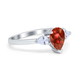 Three Stone Teardrop Engagement Ring Simulated Cubic Zirconia 925 Sterling Silver