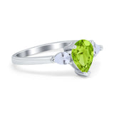 Three Stone Teardrop Engagement Ring Simulated Cubic Zirconia 925 Sterling Silver