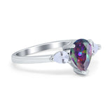Three Stone Teardrop Engagement Ring Simulated Cubic Zirconia 925 Sterling Silver