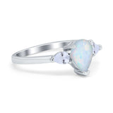 Three Stone Teardrop Engagement Ring Simulated Cubic Zirconia 925 Sterling Silver