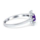 Halo Floral Engagement Ring Round Simulated Cubic Zirconia 925 Sterling Silver