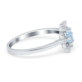 Halo Floral Engagement Ring Round Simulated Cubic Zirconia 925 Sterling Silver