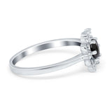 Halo Floral Engagement Ring Round Simulated Cubic Zirconia 925 Sterling Silver