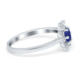 Halo Floral Engagement Ring Round Simulated Cubic Zirconia 925 Sterling Silver