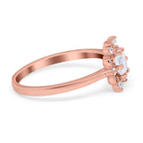 Halo Floral Engagement Ring Round Simulated Cubic Zirconia 925 Sterling Silver