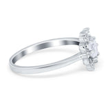 Halo Floral Engagement Ring Round Simulated Cubic Zirconia 925 Sterling Silver