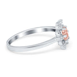 Halo Floral Engagement Ring Round Simulated Cubic Zirconia 925 Sterling Silver