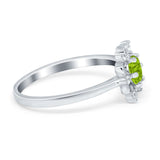 Halo Floral Engagement Ring Round Simulated Cubic Zirconia 925 Sterling Silver